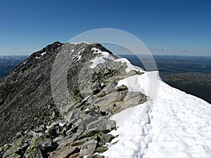 View to the top of Gaustatoppen, the highest mountain in Telemark, Norway