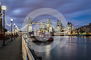 View to the Tower Bridge and the City of London