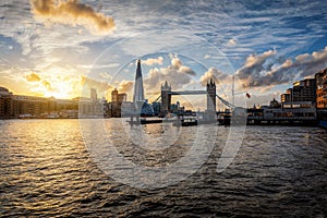 View to the Tower Bridge and modern skyline of London, United Kingdom