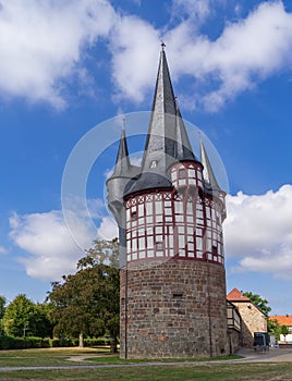 View to tower called Junker Hansen tower in the german city called Neustadt Hessen. photo