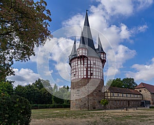 View to tower called Junker Hansen tower in the german city called Neustadt Hessen.