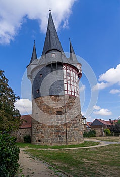 View to tower called Junker Hansen tower in the german city called Neustadt Hessen.