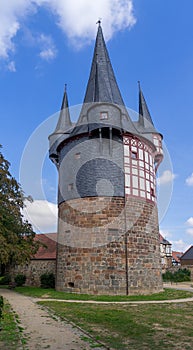 View to tower called Junker Hansen tower in the german city called Neustadt Hessen.