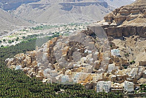 View to the town of Seiyun, Hadramaut valley, Yemen. photo