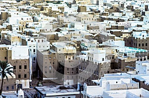 view to traditional skyscraper made of wood and loam in the city of Sanaa