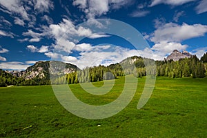 View to he Tre Cime di Lavaredo in Dolomites, Italy, Europe