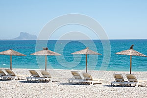 View to turquoise blue Mediterranean Sea and Albir seaside beach in Alicante province, Spain. Raco de Albir Beach with photo