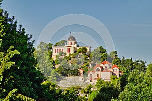 Two Large Greek Orthodox Churches on Hill, Central Athens, Greece