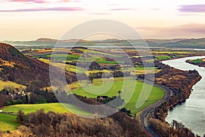 A view to the valley of the river Tay in golden sunset light