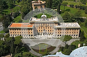 View to Vatican from the top of Saint Peter`s Basilica