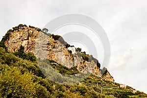 View to Villa Cimbrone, Ravello from Atrani, Amalfi Coast, Italy on natural background.