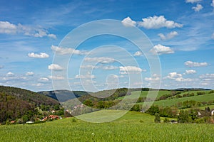 view to the village Mosbach and the surrounding Thuringian Forest photo