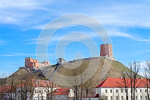 View to Vilnius city with Gediminas Tower and Gediminas Castle Hill in Lithuania