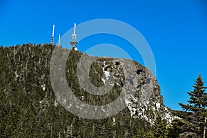 View to VPR transmitter facility antennas for TV and Radio stations at top of Mt. Mansfield