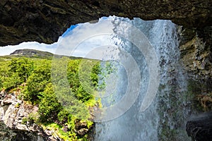 View to the waterfall Storseterfossen in Norway