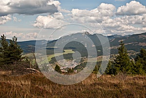 View to Zuberec village with Osobita peak in Western Tatras mountains