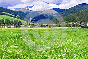 View of Dobbiaco, little town in the Puster Valley, Italy. photo