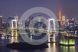 View of Tokyo Bay , Rainbow bridge and Tokyo Tower