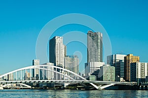 View of tokyo cityscape with blue sky