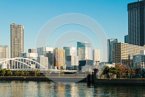 View of tokyo cityscape with blue sky