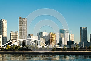 View of tokyo cityscape with blue sky