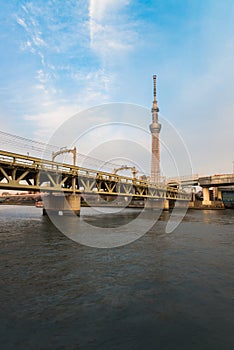 View of Tokyo skyline from Sumida river