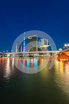 View of Tokyo skyline from Sumida river