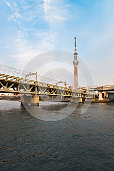 View of Tokyo skyline from Sumida river