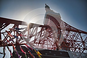 A view of the Tokyo Tower from the ground. Tokyo Japan