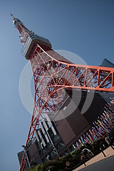A view of the Tokyo Tower from the ground. Tokyo Japan