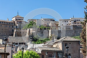 View at the Toledo city downtown architecture buildings, and Carmelitas Descalzos Convent on top as background photo