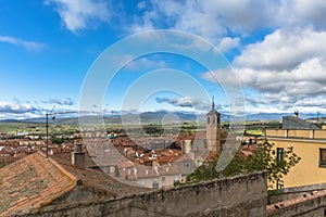 View at the Toledo city downtown top buildings, full historical urban architecture buildings inside at the fortress