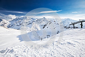 View of Tonale ski resort with Rhaetian Alps, Tonale pass, Italy, Europe