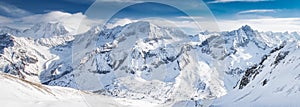 View of Tonale ski resort with Rhaetian Alps, Tonale pass, Italy, Europe photo