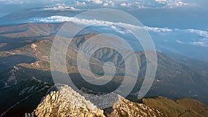 A view from the top of the Agion Oros Athos Mountain in Greece, Halkidiki