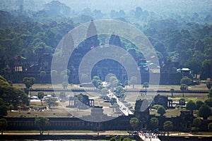 View on top of Angkor Wat at morning in Siemreap city in Cambodia at morning