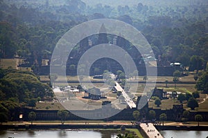 View on top of Angkor Wat at morning in Siemreap city in Cambodia at morning