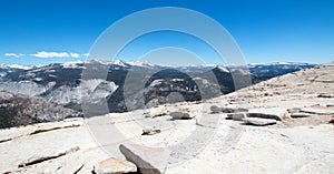 View from the top of the back side of Half Dome in Yosemite National Park in California USA