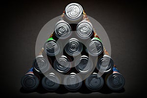 view Top background black cans beer Pyramid