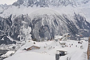 Lonely skier in Brevent. Chamonix Mont Blanc.