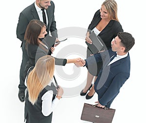 View from the top.business team handshake and business partners