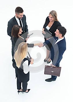 View from the top.business team handshake and business partners