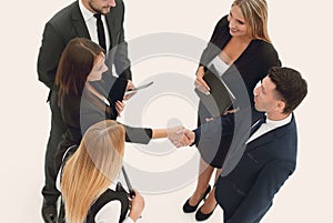 View from the top.business team handshake and business partners
