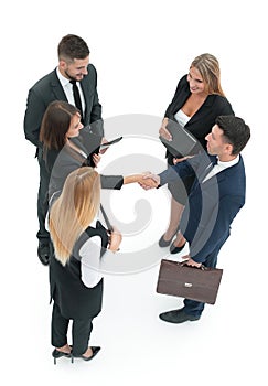 View from the top.business team handshake and business partners