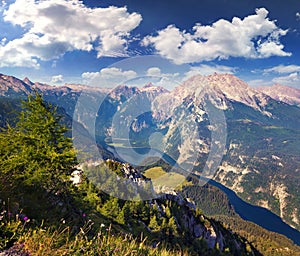 View from top of cableway of Konigsee lake