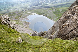 View from top of Cadair Idris looking to Llyn y Gader landscape