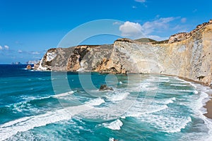 The view from the top of Chiaia di Luna beach in the Ponza island, Lazio, Italy. The beach is closed, due to falling rocks