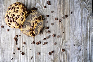 View from the top of chocolate chip cookies with lots of chunks