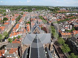 The view from the top of the church tower in Delft