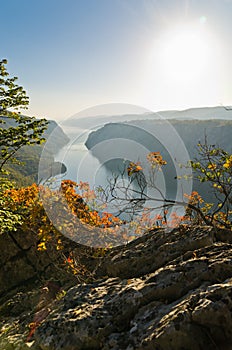 View from the top of the cliffs of Djerdap gorge to river Danube photo